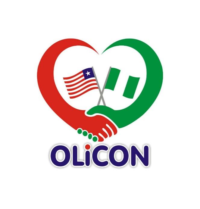 Official OLICON emblem showing Liberian and Nigerian flags within a heart and handshake